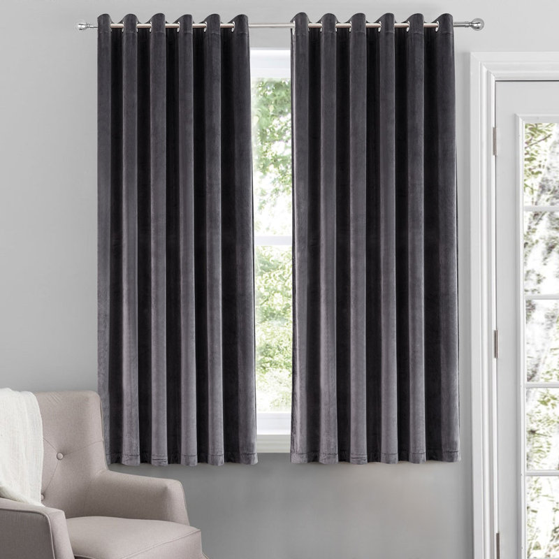 Crushed Velvet Eyelet Window Curtains, Charcoal, 168cm Width x 137cm Drop