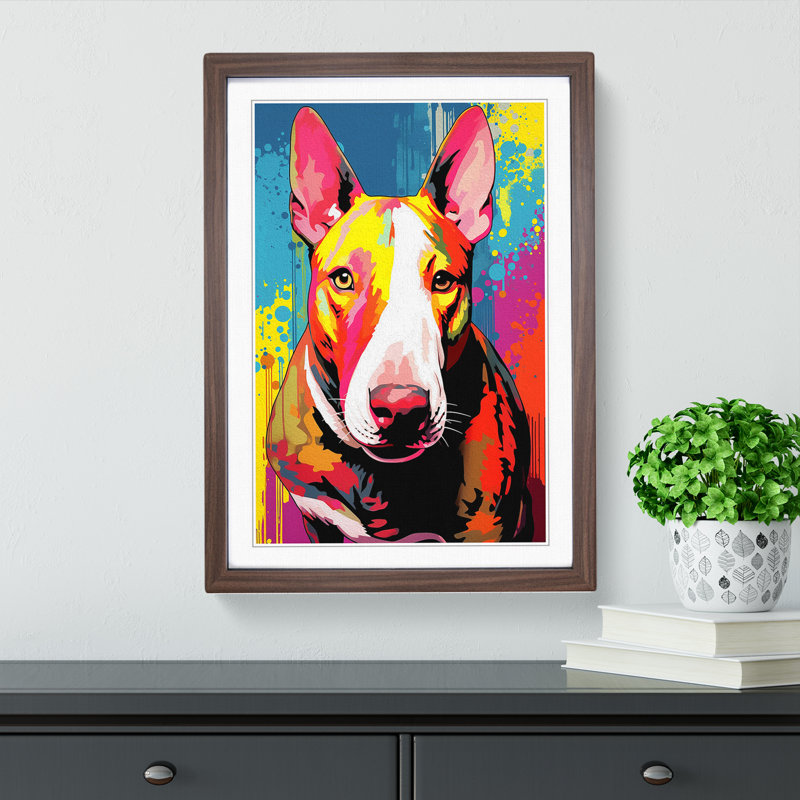 English Bull Terrier Pop Art - Framed Print, Walnut Framed, 64cm H x 46cm W