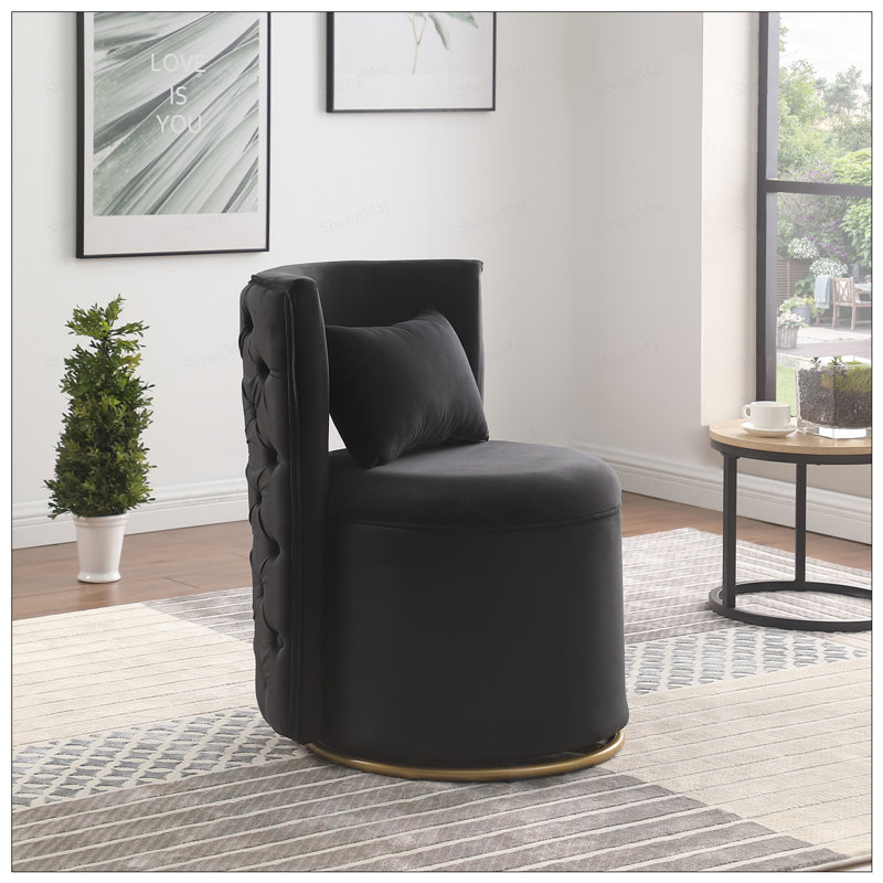 Chaise d'appoint pivotante à 360 degrés avec rangement, conception courbée en velours pour le salon et la chambre de bébé, base en métal, mousse à haute densité