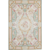 Hand-Knotted High-Quality Green and Beige Area Rug