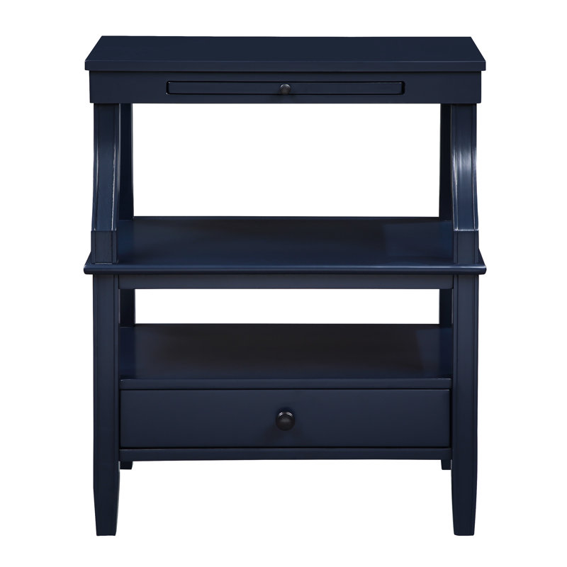 Table de chevet bleu marine avec grand espace de rangement et plateau escamotable de rangement minuit, Marine