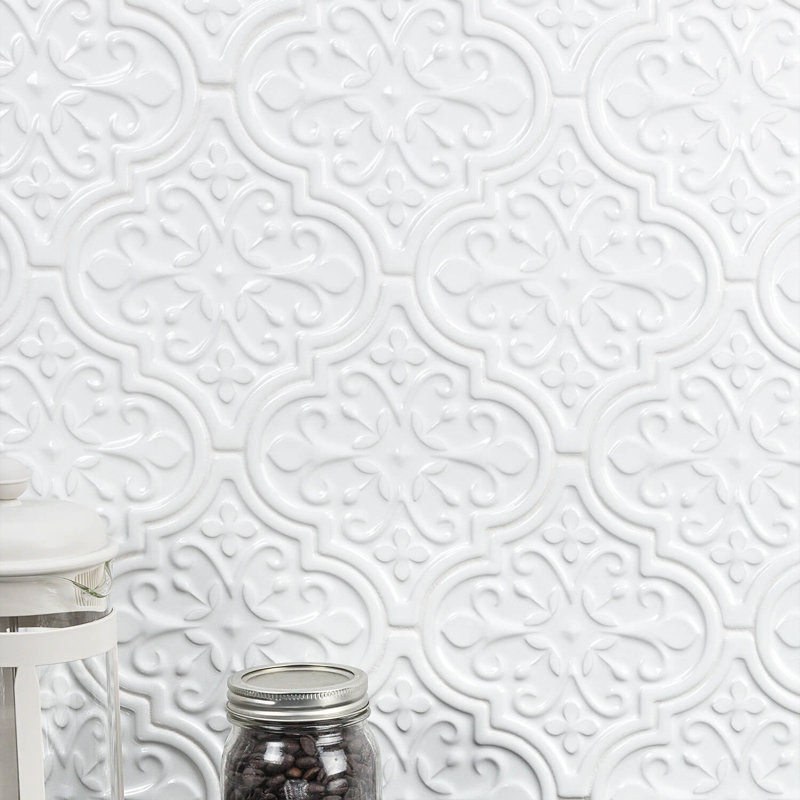 Roma Florid Lantern Ceramic Singular Decorative Wall Tile (4.84 SQ. FT. / Case), White