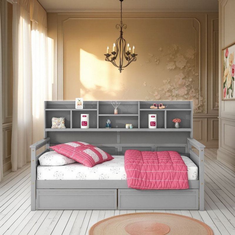 Lit de jour moderne avec rangement - 2 tiroirs, canapé-lit multifonctionnel, design élégant?, Gris