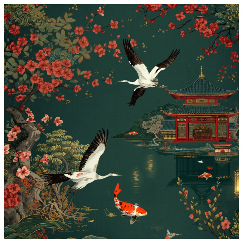 Tapis de bain scène de temple japonais, L 24 po x L 17 po