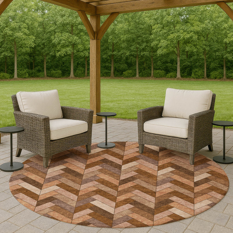 Machine Washable Indoor/Outdoor Matteson ACN2296 Geometric Rug, Round 8'