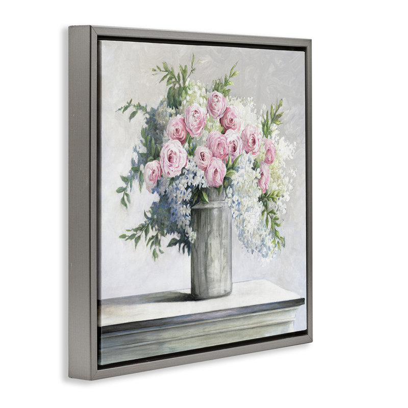 Doux roses roses, art mural encadré sur toile flottante par Dogwood, Cadre flottant gris lustré, H 18 po x l 18 po