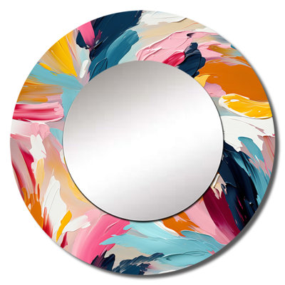 Colorful Vibrant Paint Swirl Bliss - Abstract Unique Wall Mirror, Modern Round Mirror, Printed Metal Art