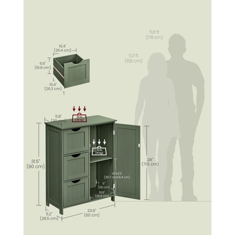 Floor Storage Cabinet, Freestanding Storage Unit With 3 Drawers, 1 Adjustable Shelf, For Bathroom Living Room Dining Kitchen, 11.8 X 23.6 X 31.5 Inches