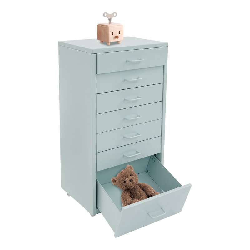 Bedside Table Mobile File Cabinet Storage Cabinet With 7 Drawers, Blue