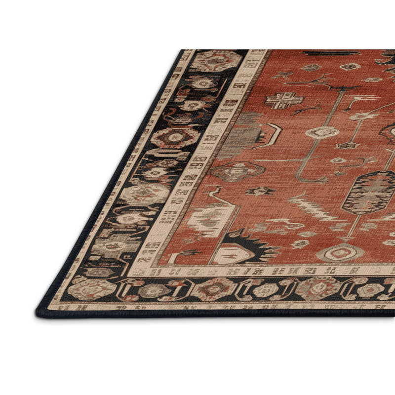 Machine Washable Turkish Brown Area Rug, Rond 4 pi