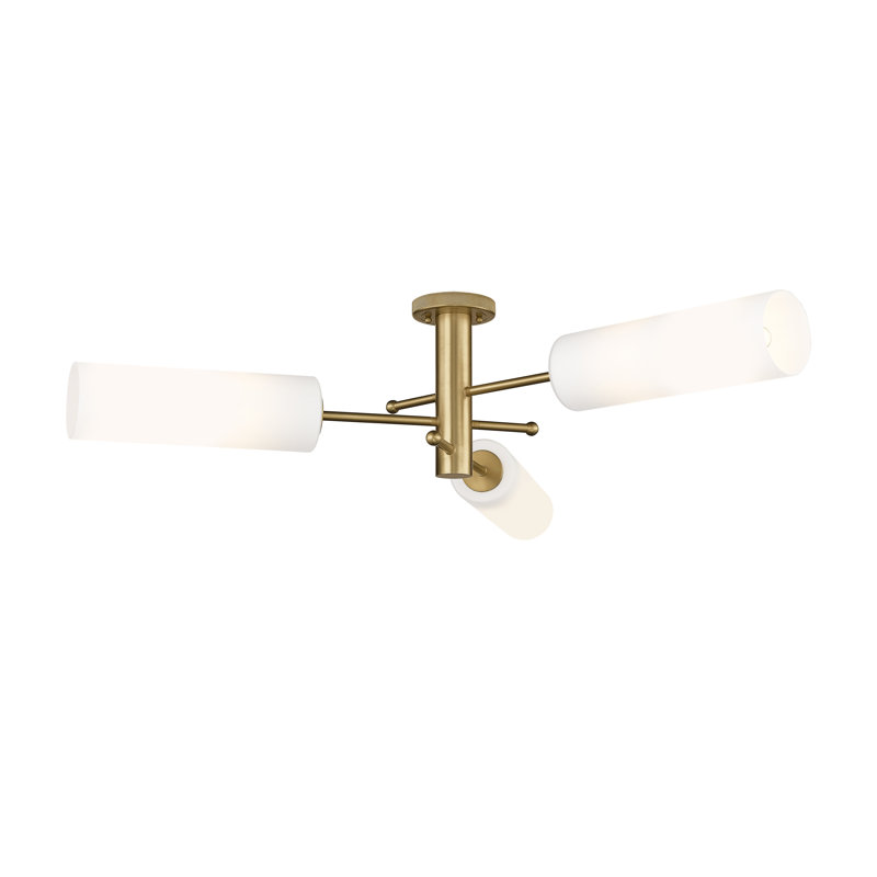 Plafonnier encastré 3 lumières Crown Point, Laiton brossé, Blanc mat, H 10,13 po x l 39,25 po x P 39,25 po
