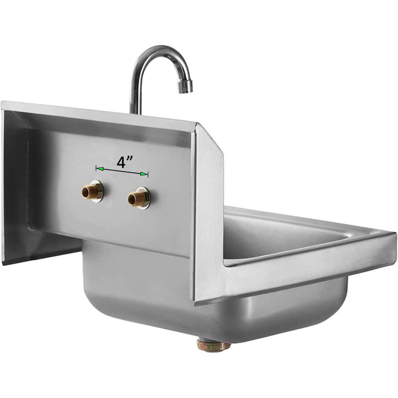 Commercial Wall-Mounted Hand Washing Sink with Single Bowl, Gooseneck Faucet and Backsplash 12 in. W x 12 in. D