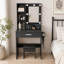 Table de coiffeuse avec miroir et lumières DEL réglables, prise de courant, support pour séchoir à cheveux et tabouret - coiffeuse compacte pour petites chambres-134004037