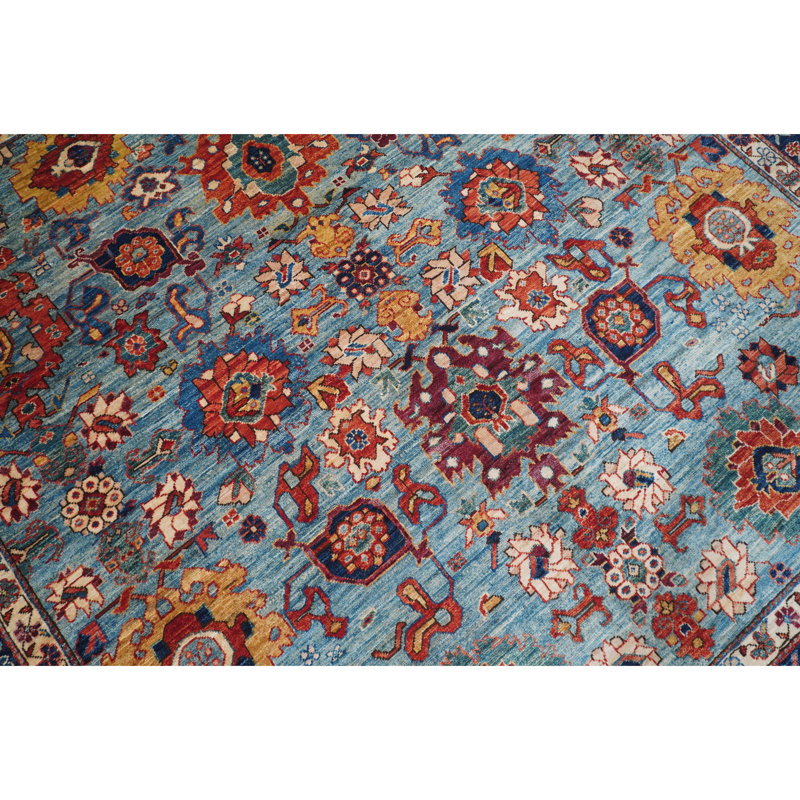 High-Quality Hand-Knotted Light Blue And Navy Area Rug