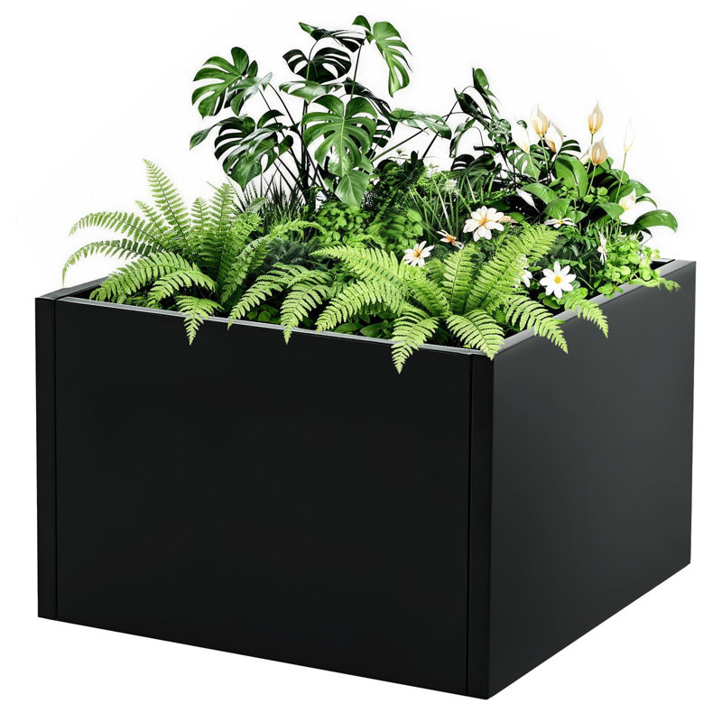 Modern Black Metal Raised Planter Box – Rectangular Steel Garden Bed with Removable Dividers, Weather-Resistant, Tool-No Assembly Required, Open Bottom, Indoor & Outdoor Use