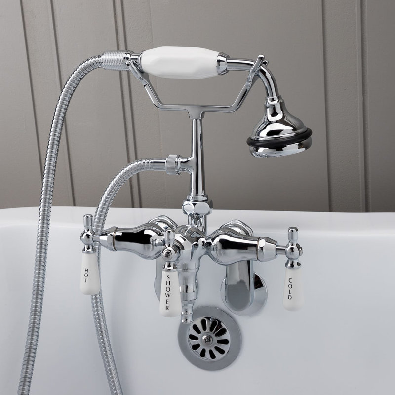 Robinet de baignoire sur pattes à 3 poignées, Chrome