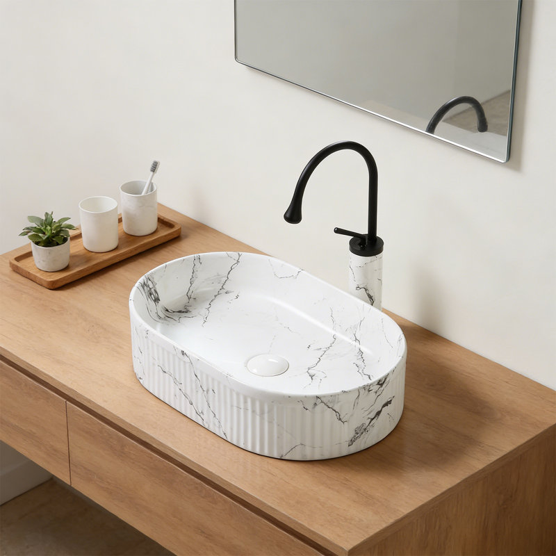 19" Bathroom Vessel Sink With Faucet, Drain Assembly