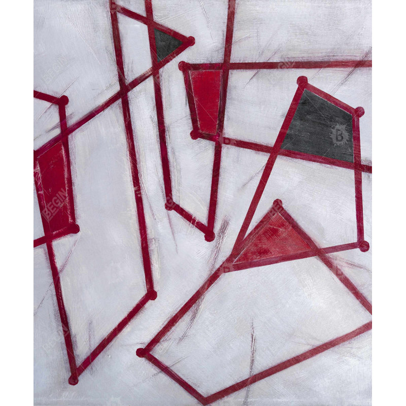 Red Outlines Shapes - White Framed Canvas for Home Decor