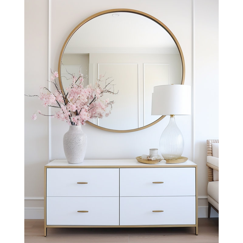 Round Mirror, Large Circle Mirror for Wall, Round Bathroom Mirror for Living Room, Gold, 42" x 42"