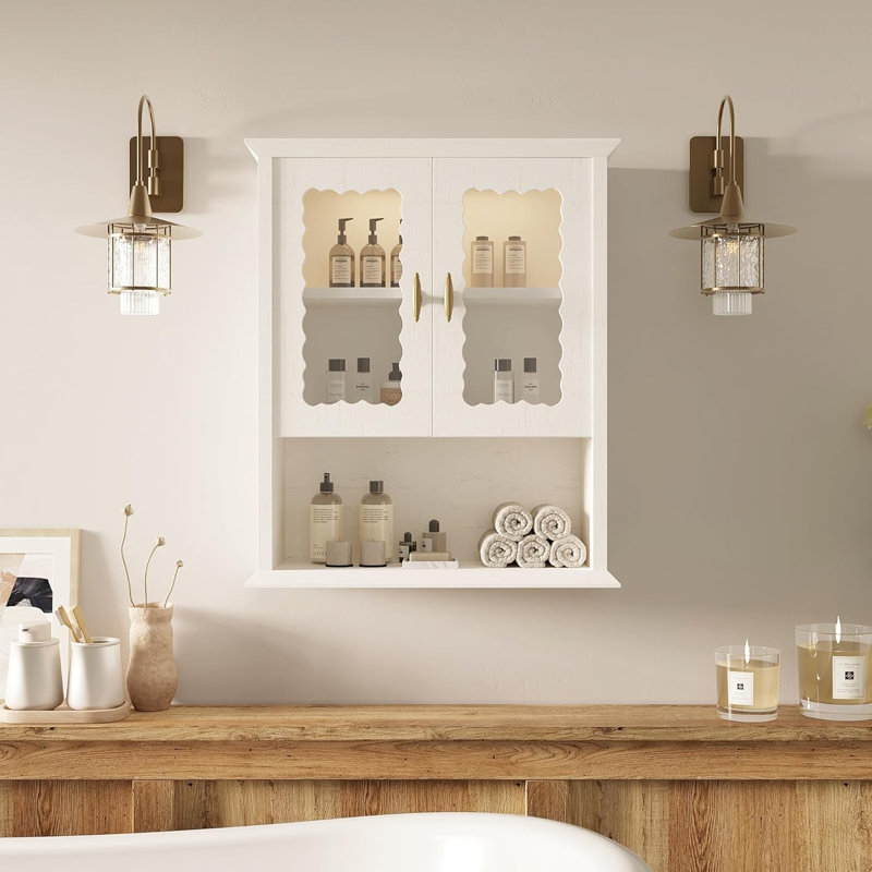 Modern Over Toilet Storage Cabinet with Motion Sensor LED Light, White, 18.9'' x 23.6''