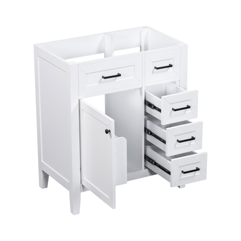 Meuble-lavabo à tiroirs blanc 30 po avec structure stable en bois d'hévéa massif et élégant, Blanc, Noir