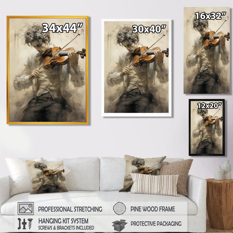 Souvenirs historiques des joueurs de violon I - décor d'art mural de musicien, Toile tendue, H 32 po x l 16 po x P 1 po