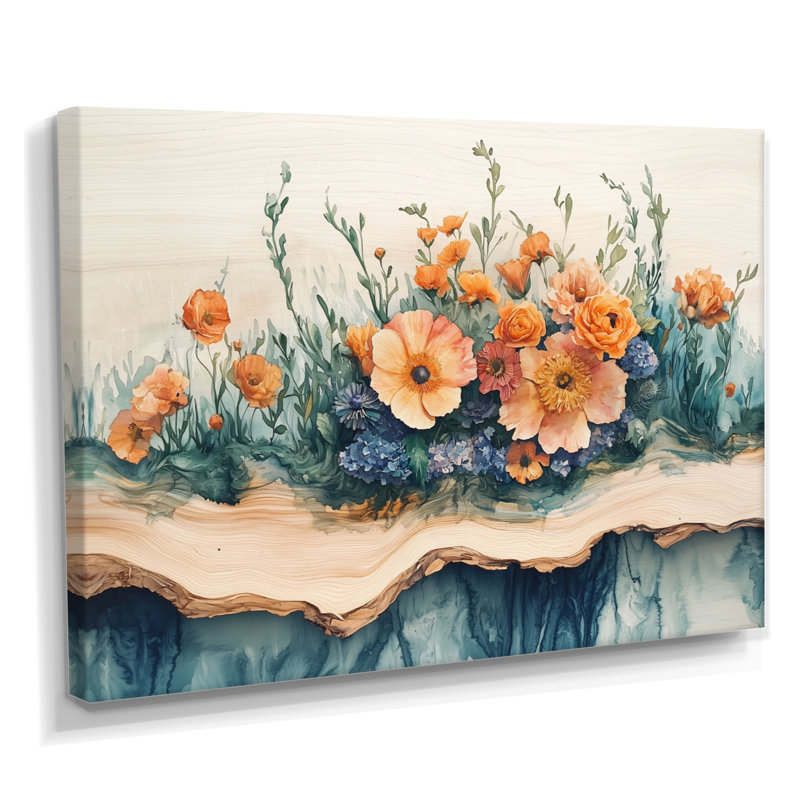 Connelly Bouquets de fleurs assorties sur une glissade en bois I - Assortiment de bouquets d'art mural, H 12 po x l 20 po