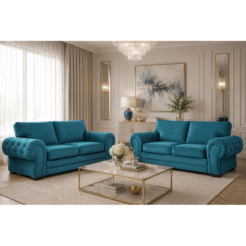 Fonda 2 Piece Velvet Standard Living Room Set, Ocean
