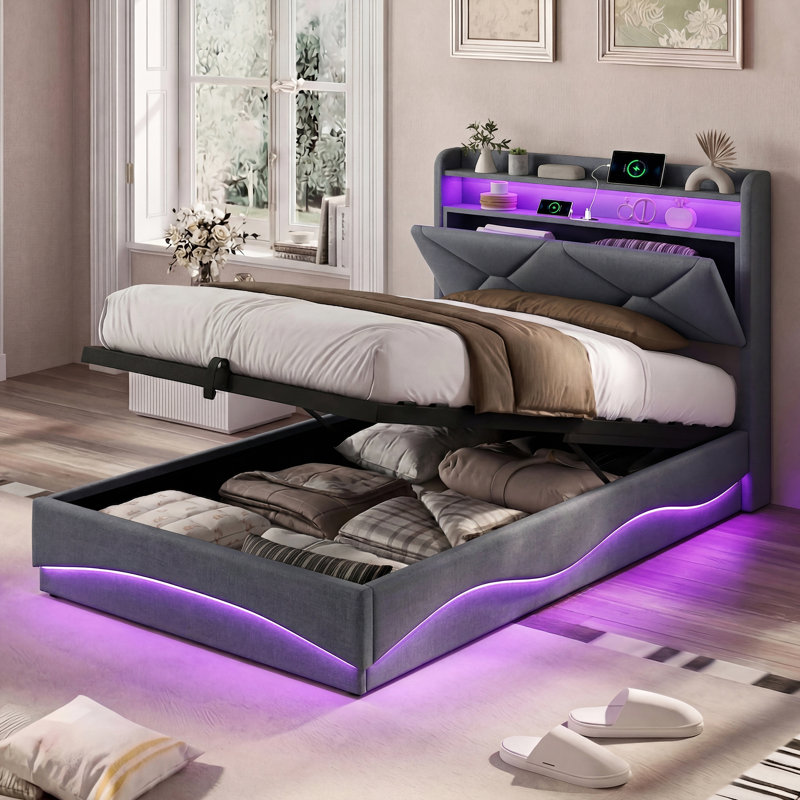 Ottoman Storage Bed, European Single (90 x 200 cm), Grey