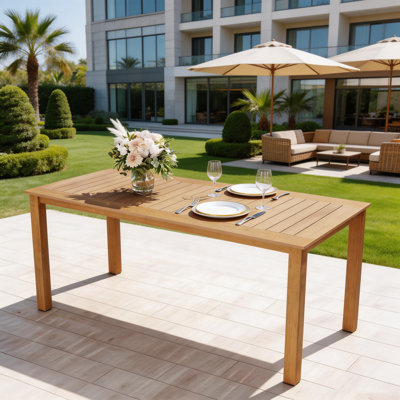 All Weather Rectangular Patio Table With Umbrella Hole And Aluminum Frame - Outdoor Furniture For Outside Backyard/Garden/Pool/Porch/Deck