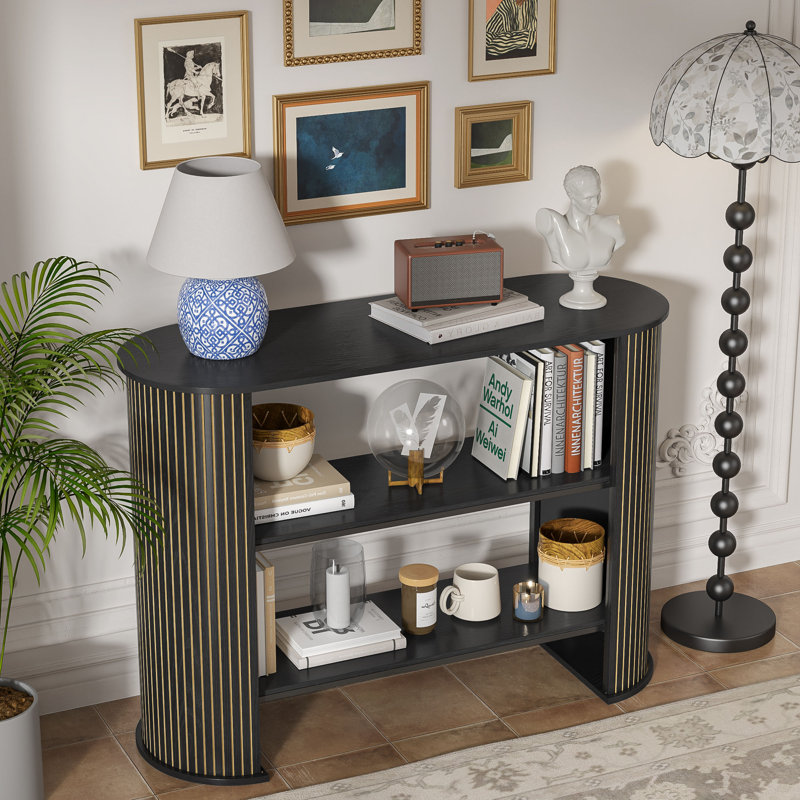 42.51'' Console Table With Shelves And Fluted Panel, 3-tier Entryway Table For Entryway Hallway, Black