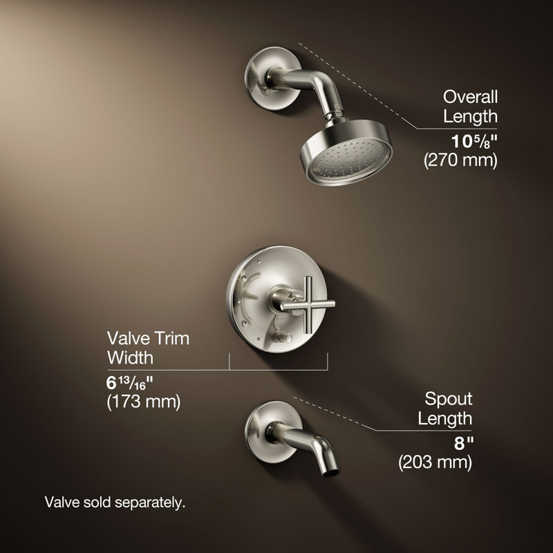 Purist Pressure-Balancing Thermostatic Tub and Shower Faucet, Vibrant Polished Nickel, Cross Handle, 2.5 GPM