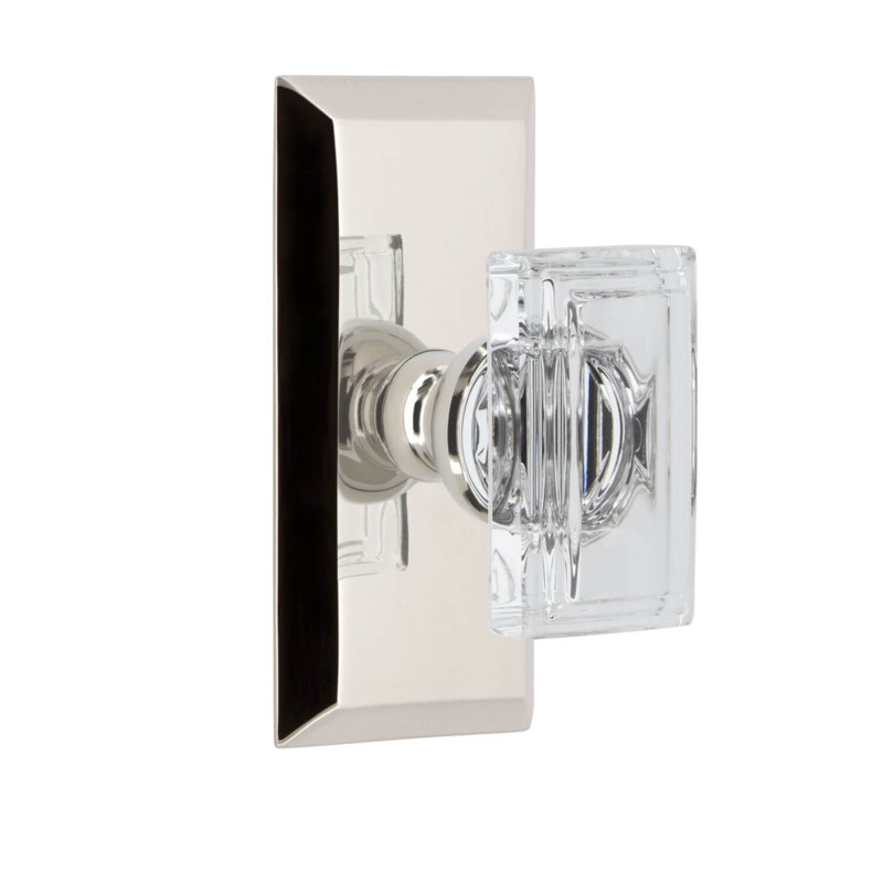 Grandeur Fifth Avenue Short Plate Double Dummy with Carré Crystal Door Knob, Polished Nickel