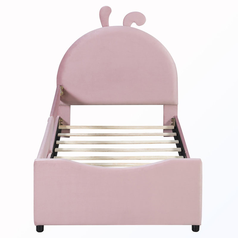 Lit de jour simple rembourré avec tête de lit en forme d'oreille de lapin, Rose
