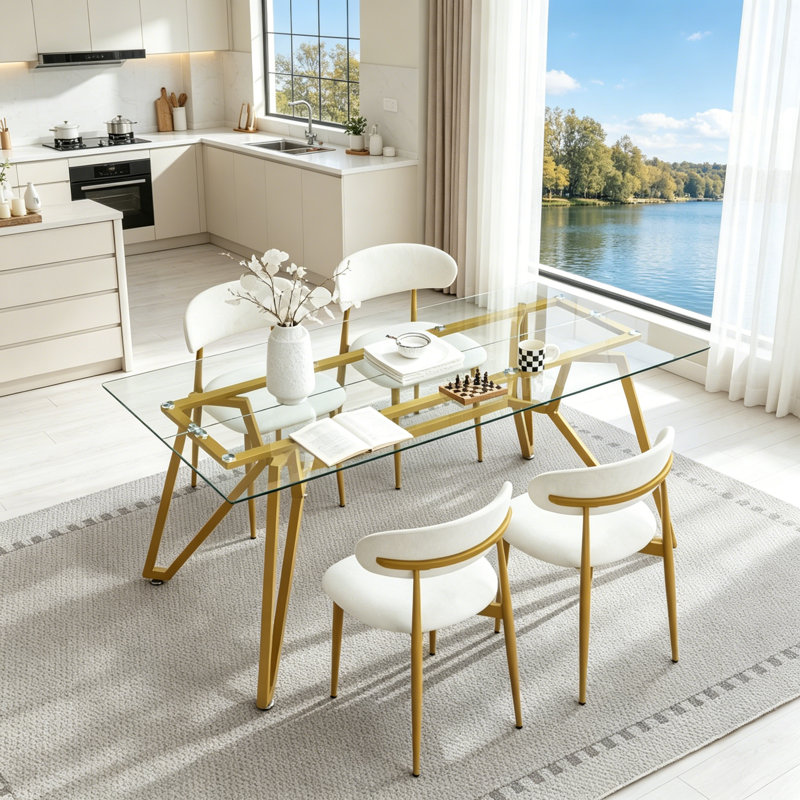 Table de salle à manger rectangulaire en verre, H 30,9 po x L 70,9 po x l 35,4 po