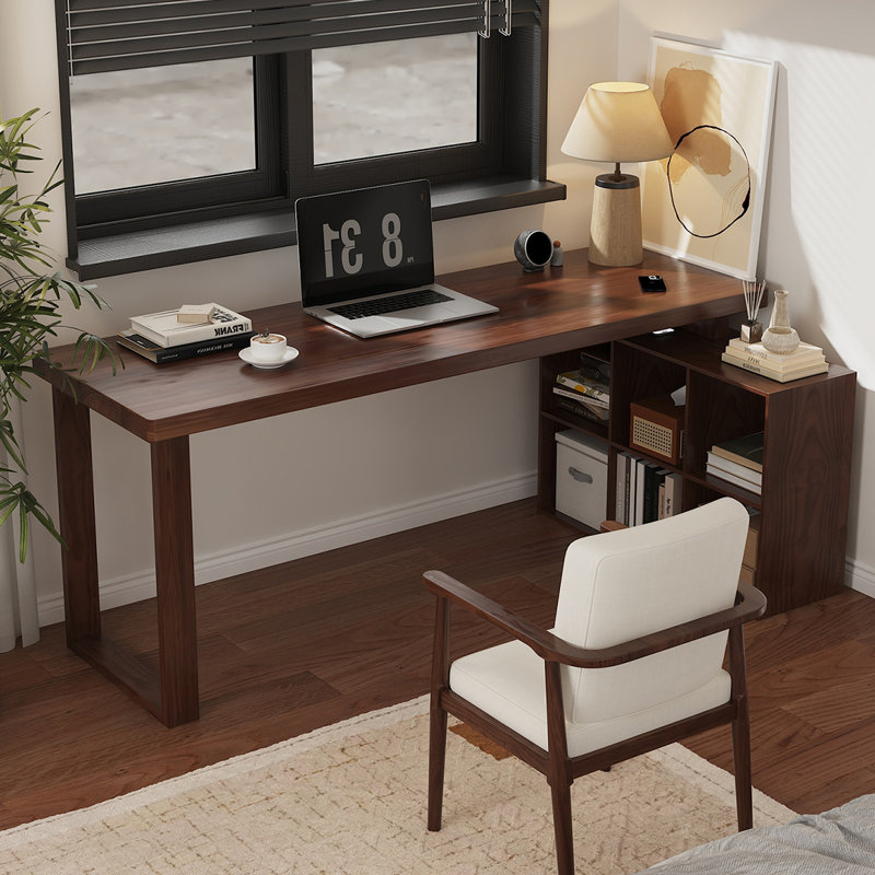 Bureau en bois massif en forme de L noyer foncé, H 29,53 po x l 94,49 po x P 35,43 po, Retour à droite