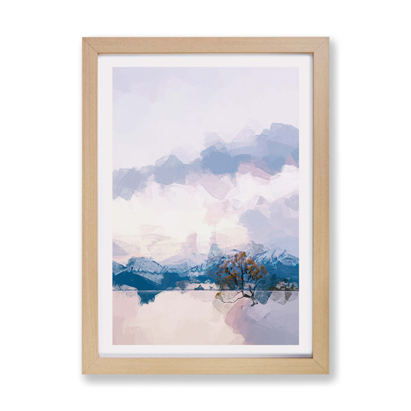 Lone Tree in New Zealand - Framed Print, 62cm H x 87cm W x 2cm D, Oak
