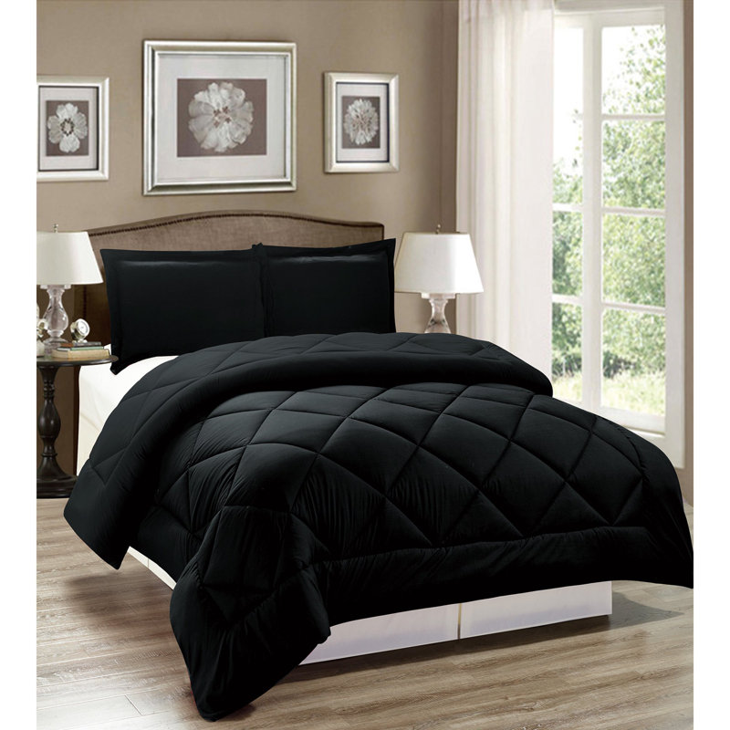 11513 Box Stitch Comforter, Black, Full/Queen Comforter + 2 Shams