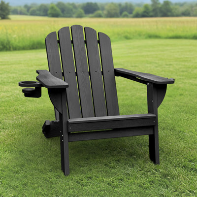 Foldable HDPE Weather-Resistant Lightweight Adirondack Chair With Cup Holders by Highland Dunes
