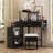 Corner Vanity Desk Set With Storage Cushioned Stool And Charging Station, Triangle Makeup Desk With Removable Pull-Out Side Cabinet, Glass Tabletop Makeup Vanity Desk With Drawer And Shelf-1365959317
