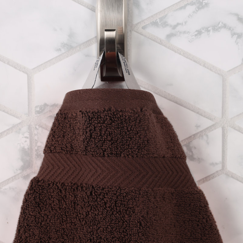 Cortright Zero Twist Cotton Solid Chevron Dobby Border Super Soft Absorbent Hand Towel, Espresso