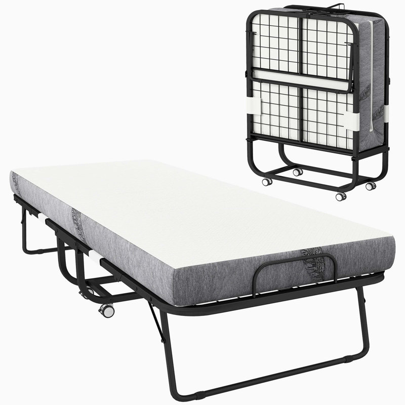 Lit pliant portatif avec matelas en mousse à mémoire de forme et structure en acier robuste