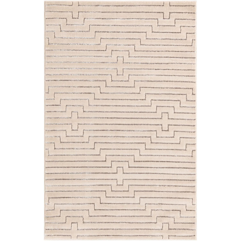 Tapis contemporain blanc et argenté Omotayo, Rectangle 5 pi 3 po x 8 pi