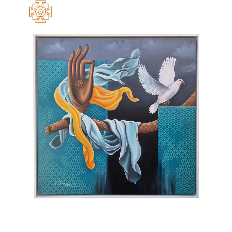 Aman - La tranquillité d'esprit | Huile et acrylique sur toile par Avani Mayank Desai | Cadre en bois