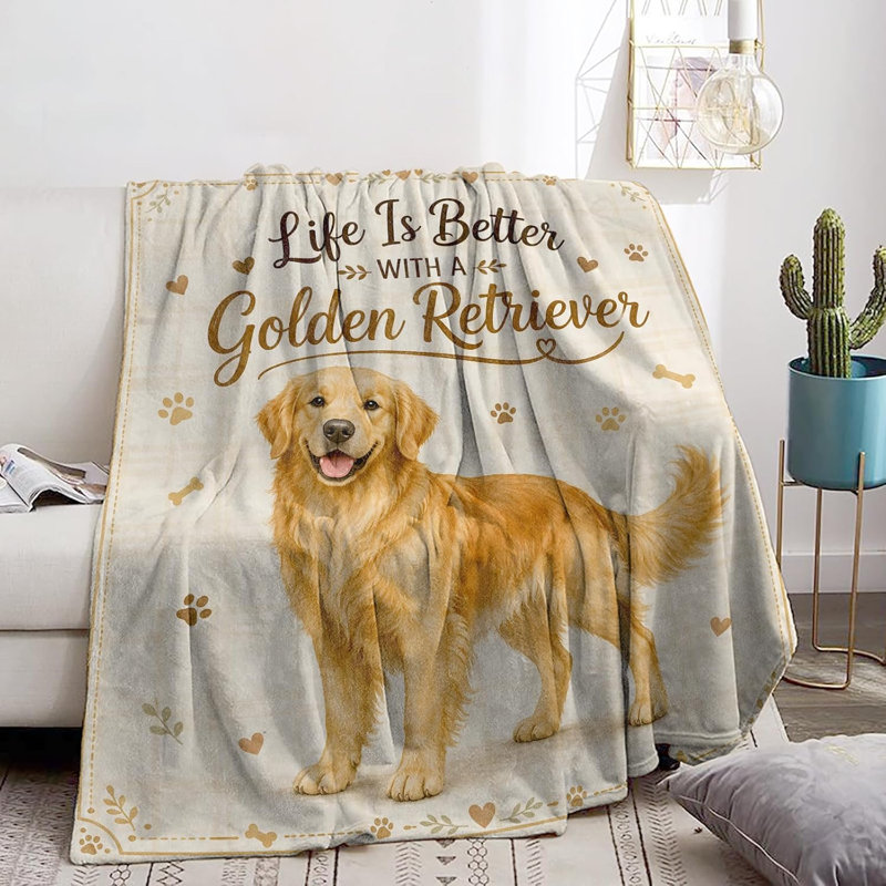 Couverture rustique Golden Retriever avec citation pour chien, jeté en flanelle, 76 x 102 cm, 7.87" L x 9.84" W