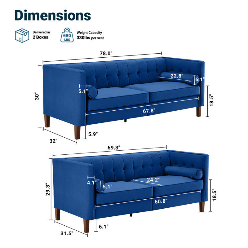 Ensemble de salon 2 pièces capitonné Mid-Century, Bleu