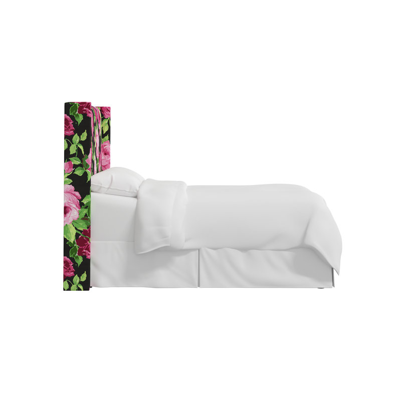 Hudson Upholstered Wingback Headboard, Twin, Scm Cabbage Rose Pink Black Linen