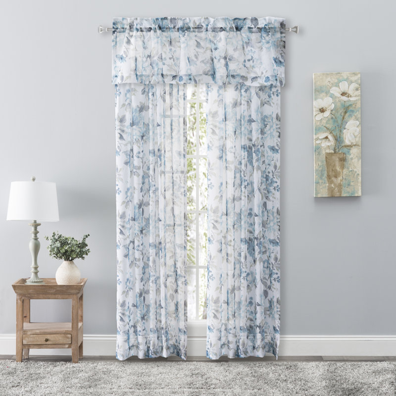 Panneau de rideau simple semi-diaphane Bremen Elegant, Bleu, L 54 po x L 84 po