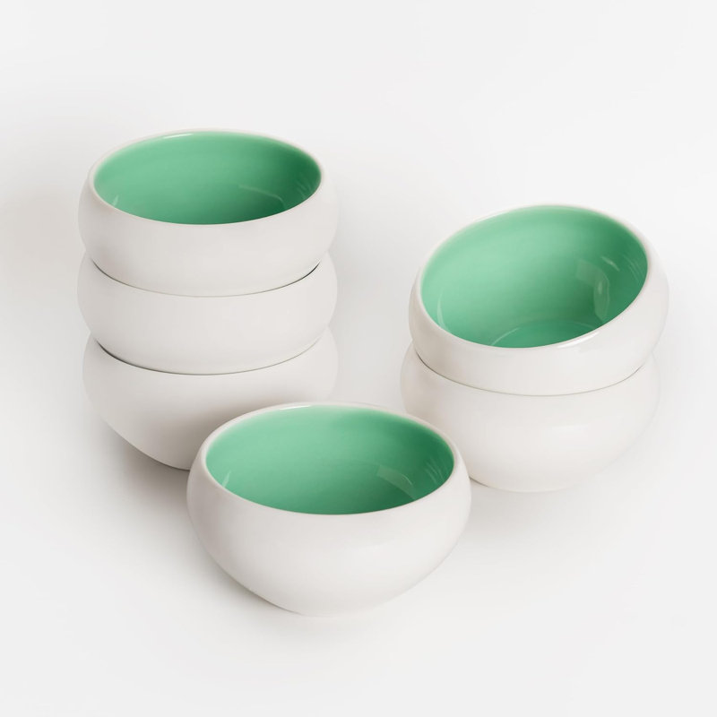 Lusite Green and White Porcelain Round Ramekin Set - 5oz, Set of 6