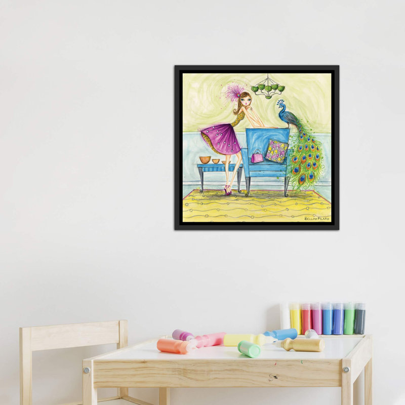 Art minime et peacock, H 18 po x l 18 po x P 1,5 po, Toile avec cadre noir